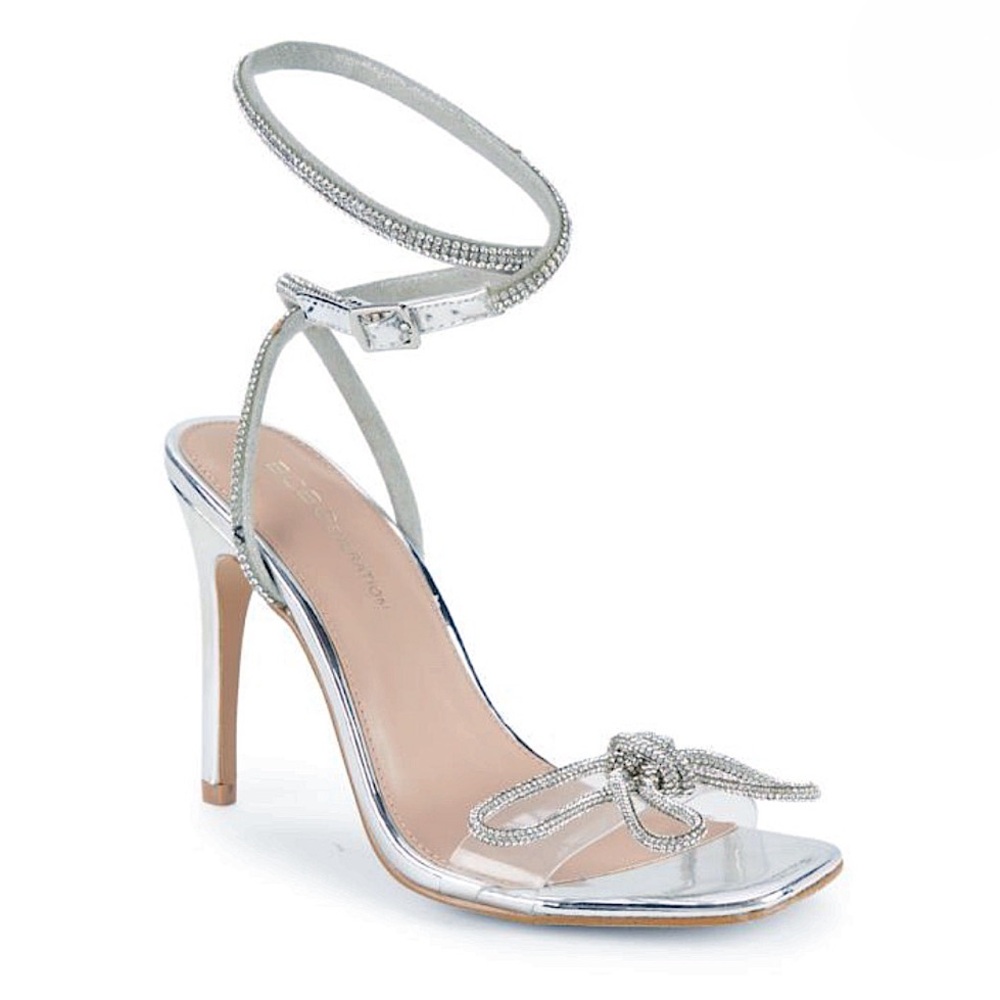 BCBGENERATION lllara Crystal Embellished Bow Ankle Strap Heels